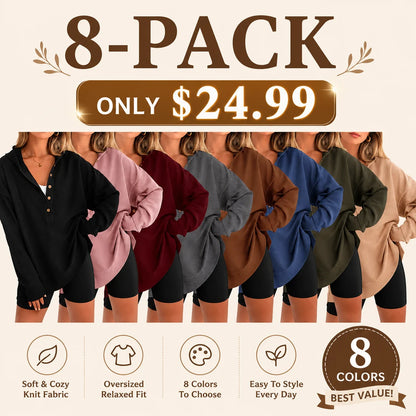 Women's Oversized   Button V-Neck Hoodie   Sweatshirt Long Sleeve   Side Slit Casual Fall   Pullover Top