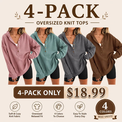 Women's Oversized   Button V-Neck Hoodie   Sweatshirt Long Sleeve   Side Slit Casual Fall   Pullover Top