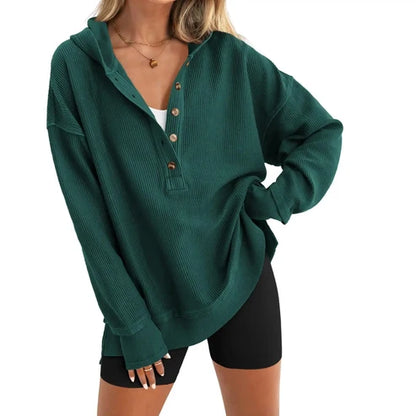 Women's Oversized   Button V-Neck Hoodie   Sweatshirt Long Sleeve   Side Slit Casual Fall   Pullover Top