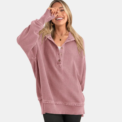 Women's Oversized   Button V-Neck Hoodie   Sweatshirt Long Sleeve   Side Slit Casual Fall   Pullover Top