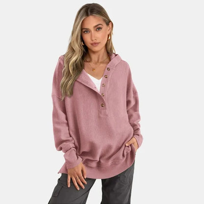 Women's Oversized   Button V-Neck Hoodie   Sweatshirt Long Sleeve   Side Slit Casual Fall   Pullover Top