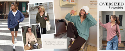 Women's Oversized   Button V-Neck Hoodie   Sweatshirt Long Sleeve   Side Slit Casual Fall   Pullover Top